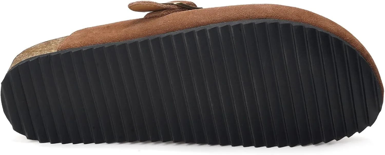 ZUSERIS Women's Men's Suede Clogs Leather Mules Cork Footbed Potato Shoes Comfort Slip on Sandals with Arch Support